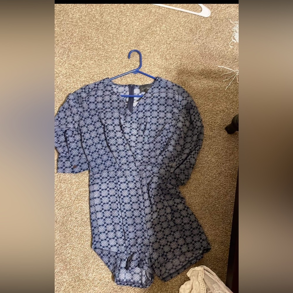 Navy blue and white romper.